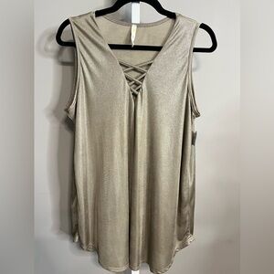 Elegant Beige Gold Sleeveless Tank Top